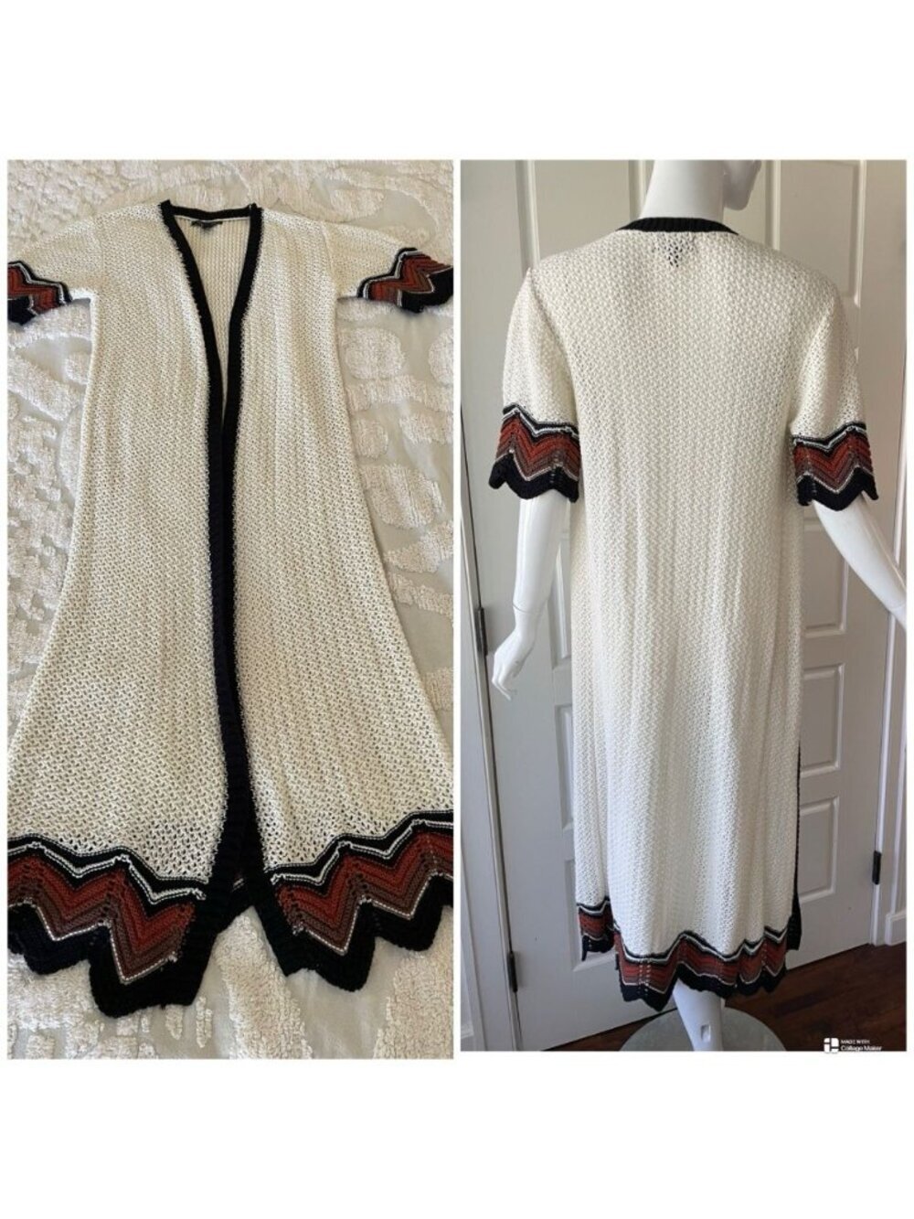 ANN TAYLOR Crochet Knit Viral Kimono Duster Sweater M/L Open Front Cream Boho